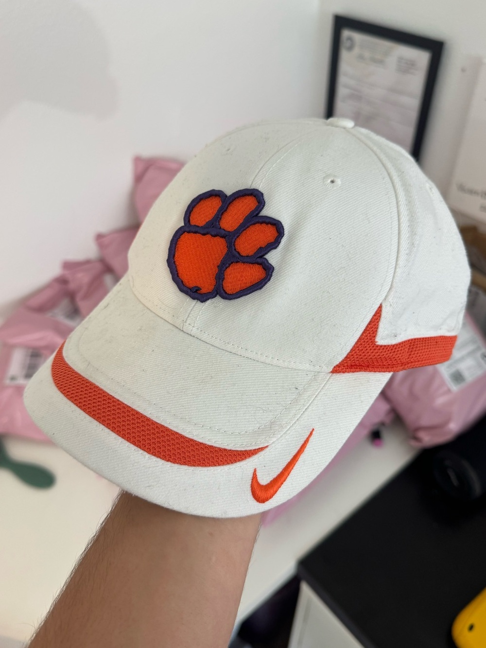 Nike Y2K Clemson Tigers Men Hat White Orange NCAA Team Baseball Cap Adjustable